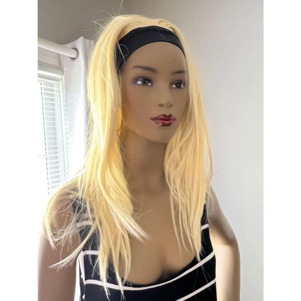 Amazon Blonde Headband Wig with Black Band - Sleek Straight Style